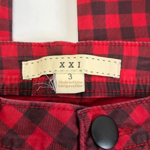 XXI Black Red Buffalo Plaid Check Skinny Punk Tartan Ankle Zipper Pants Size‎ 3 - Picture 2 of 10